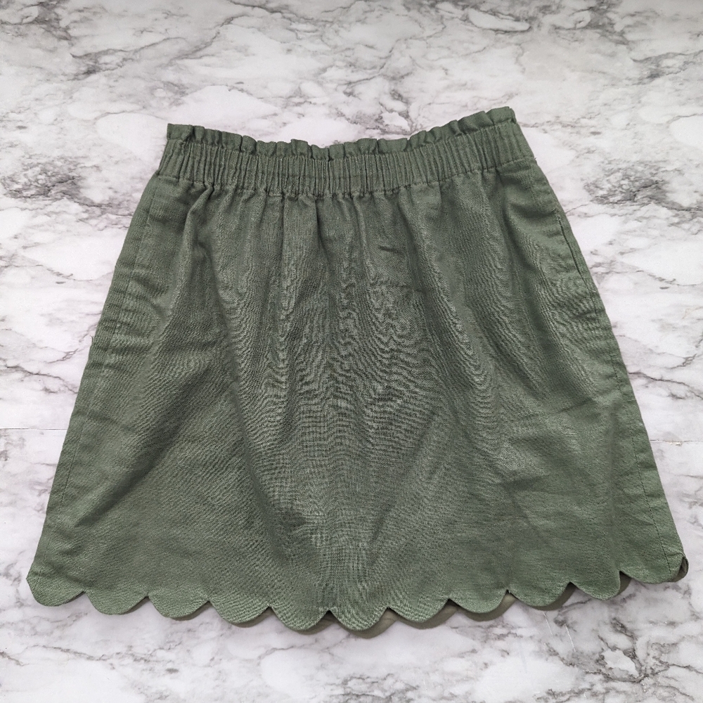 J. Crew Factory Olive Green Scalloped Hem Mini Skirt